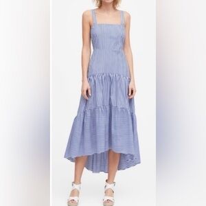 Banana Republic Blue and White Striped Poplin Tiered Maxi‎ Dress Sz 12